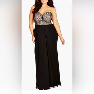 City Chic Black and Gold Strapless Dress